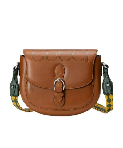 Gucci Logo-print Leather Shoulder Bag In Brown