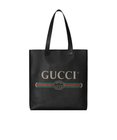 Gucci Logo-print Leather Tote Bag In Black