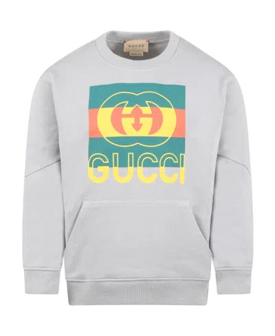 Gucci Logo-print Long-sleeve Sweatshirt In Gray