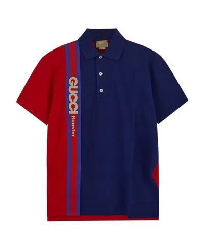 Gucci Logo-print Panelled Polo Shirt In Blue