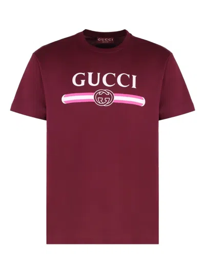 Gucci Burgundy Cotton Jersey Printed T-shirt In Red