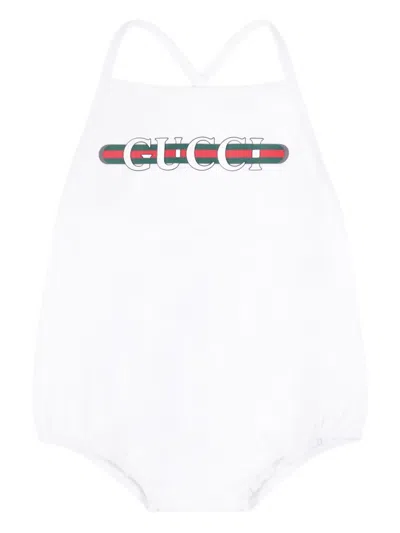 Gucci Babies' Logo-print Ruffled Swimsuit In White