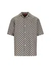 Gucci Mens Oatmilk Blue Monogram-pattern Regular-fit Linen-blend Shirt In Beige