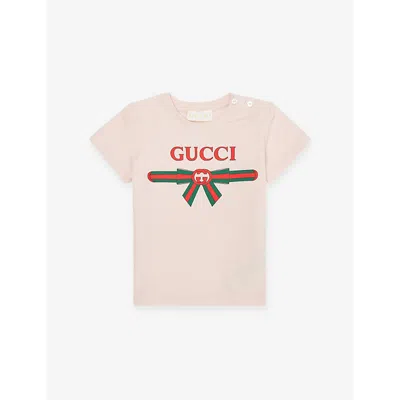 GUCCI LOGO-PRINT SHORT-SLEEVE COTTON-JERSEY T-SHIRT 6-36 MONTHS ROSE WATER/MC