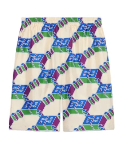 Gucci Logo-print Silk Shorts In Nude