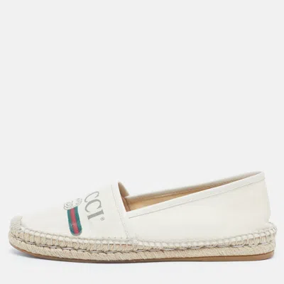 Pre-owned Gucci Logo Print Size 38.5 Off White Canvas And Leather Espadrille Flats