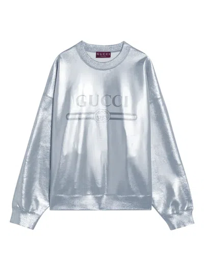 Gucci Logo-print Sweatshirt In Silver