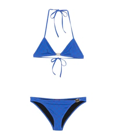 Gucci Logo Print Swimsuit In Blue