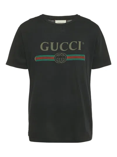 Pre-owned Gucci Logo-print T-shirt In Black