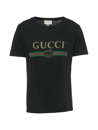 Pre-owned Gucci Logo-print T-shirt In Black