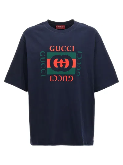 Gucci Interlocking G-print Cotton T-shirt In Blue
