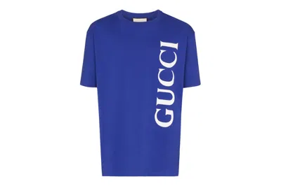 Pre-owned Gucci Logo Print T-shirt Marino