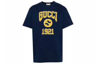 Pre-owned Gucci Logo Print T-shirt Navy Blue