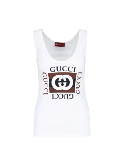 Gucci Logo Print Tank Top In White Brown Mc