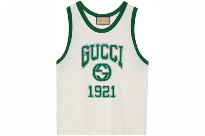 Pre-owned Gucci Logo Print Tank Top White/green