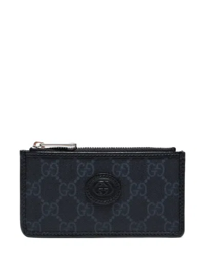 Pre-owned Gucci Logo-print Zip Card Holder In Black