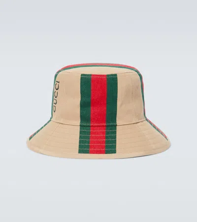 Gucci Logo Printed Cotton Canvas Bucket Hat In Multicoloured