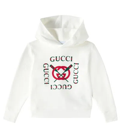 Gucci Kids' Logo Printed Cotton Hoodie In White