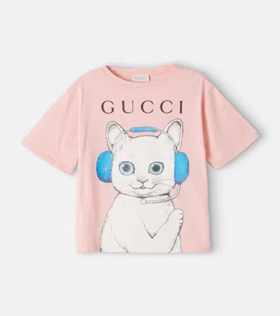 Gucci Kids' Logo印花棉质针织t恤 In Smooth Pink/mc