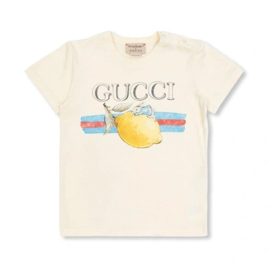 Gucci Babies' Logo Printed Crewneck T-shirt In Yellow
