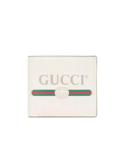 Gucci Logo Printed Double-folded Wallet In White