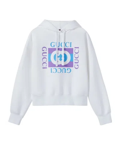 Gucci Logo Printed Drawstring Hoodie In White