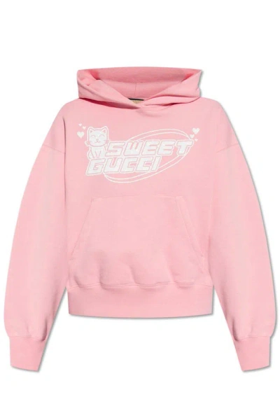 Gucci Logo Printed Hoodie In Sugar Pink