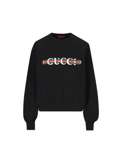 Gucci Logo Printed Jersey Sweatshirt In Black