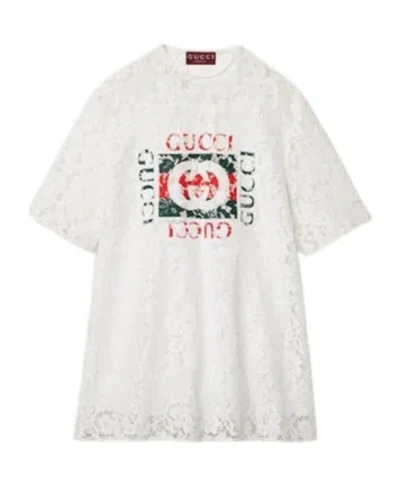 GUCCI GUCCI LOGO PRINTED LACED T-SHIRT