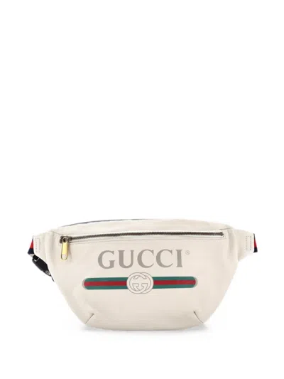 Pre-owned Gucci Logo Printed Leather Medium Belt Bag In 中性色