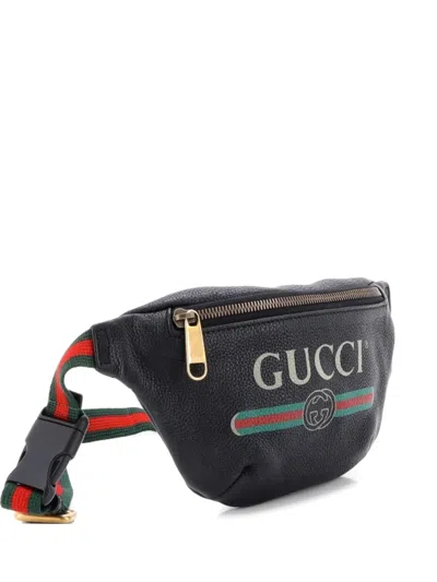 Pre-owned Gucci Logo Printed Leather Small Belt Bag In Black
