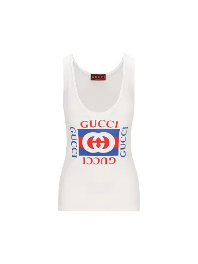 Gucci Logo Printed Ribbed Tank Top In White