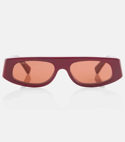Gucci Logo Rectangular Sunglasses In Burgundy-burgundy-brown