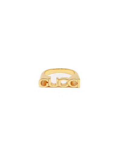 Gucci Logo-lettering Polished-finish Ring In Yellow