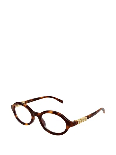 Gucci Logo Round-frame Glasses In Brown