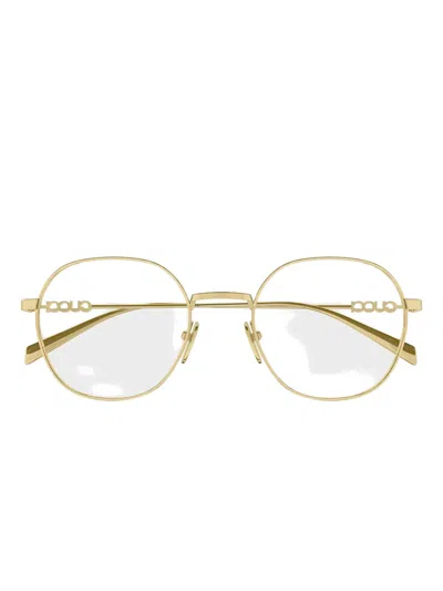 Gucci Logo Round-frame Glasses In Gold