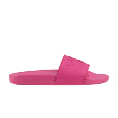 Pre-owned Gucci Logo Rubber Slide 'fuchsia' In Pink