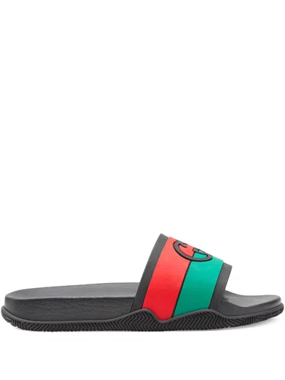 Gucci Logo Rubber Slides In Black