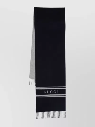 Gucci Logo Scarf Fringe Trim In Blue