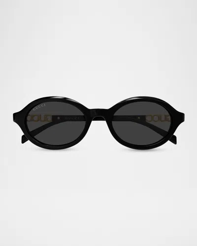Gucci Logo Script 51mm Oval Sunglasses In Black