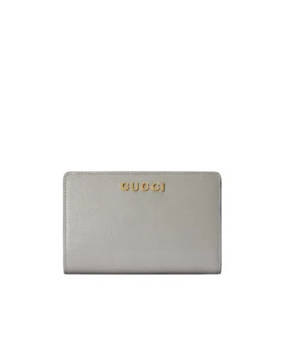 Gucci Logo-script Leather Wallet In Gray