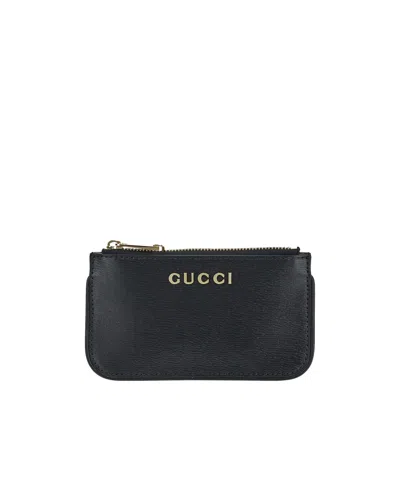 Gucci Logo Script Zip Key Case In Black