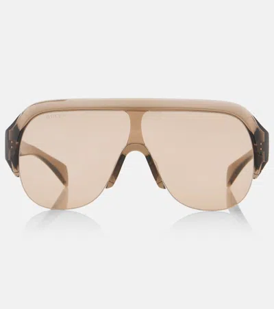 Gucci Logo Shield Sunglasses In Brown