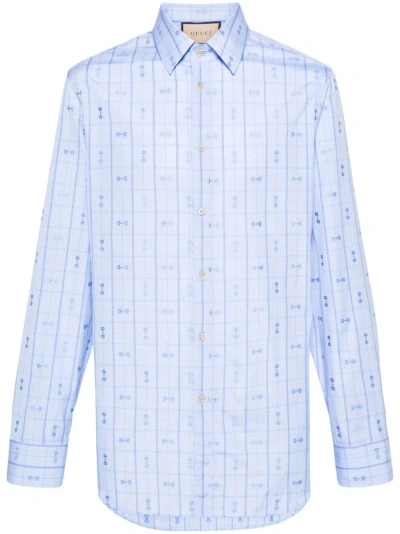 Gucci Horsebit-detail Cotton Shirt In Light Blue