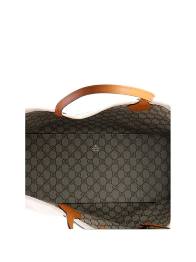 Pre-owned Gucci Logo Shopper Printed Canvas Medium Tote Bag In Neutral