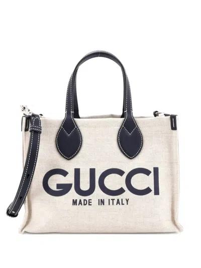 Pre-owned Gucci Logo Shopper Tote Printed Canvas Small Shoulder Bag In Blue