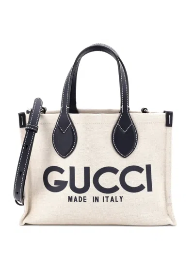 Pre-owned Gucci Logo Shopper Tote Printed Canvas Small Shoulder Bag In Blue