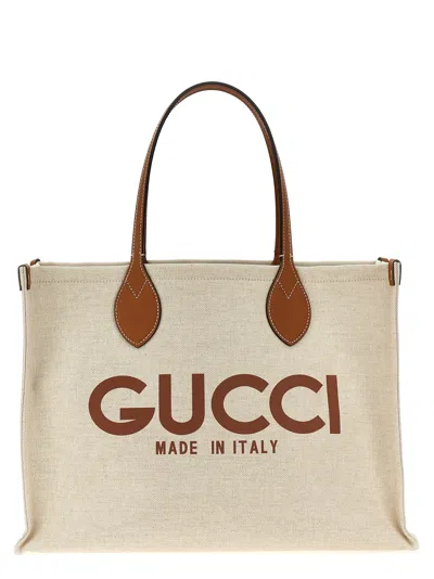 Gucci Logo Shopping Bag Tote Bag Beige In White