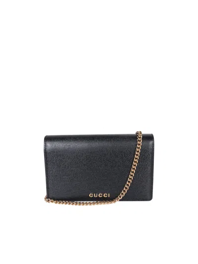 Gucci Logo Shoulder Strap Wallet In Black