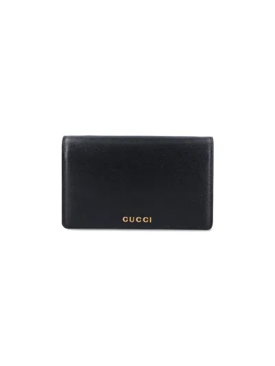 Gucci Logo Shoulder Strap Wallet In Black  